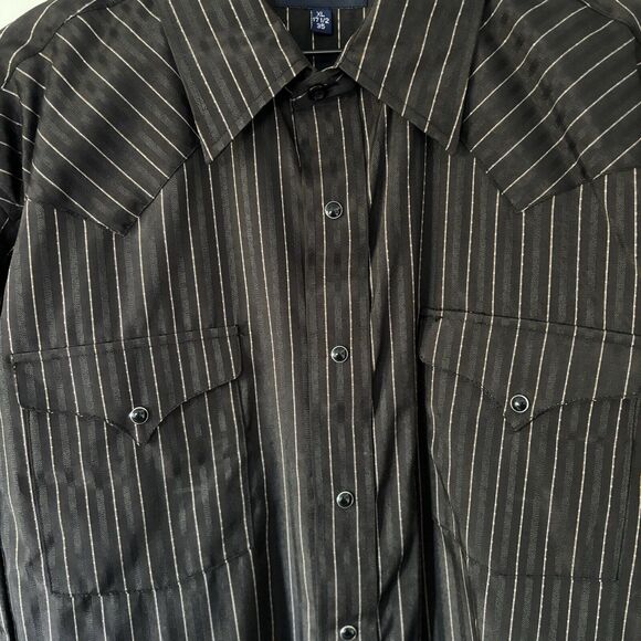 Panhandle Slim Western Shirt XL 17.5 35 Pearl Snap Black Pinstripe Retro NWT - Picture 5 of 15